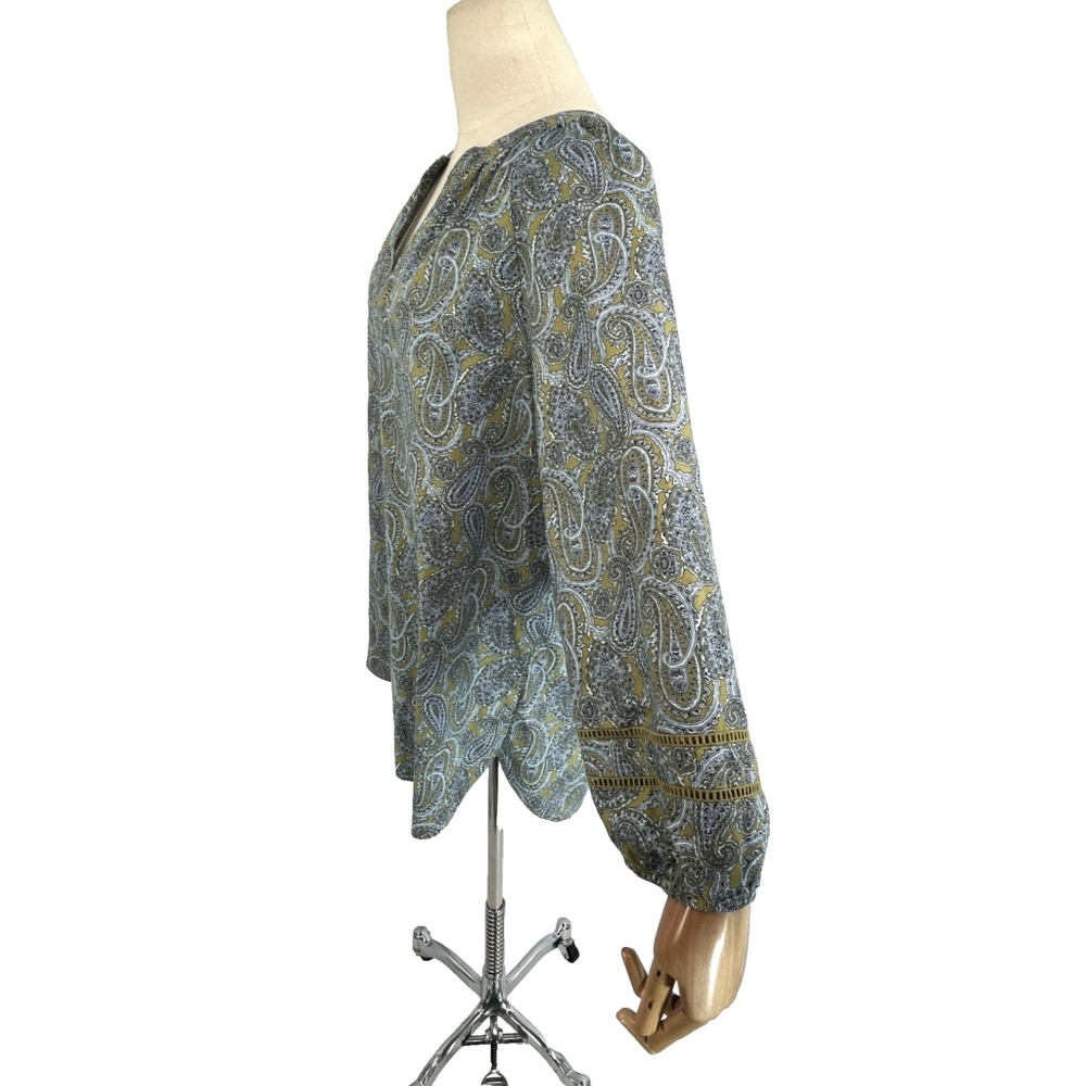 Lands End Tunic Shirt Top Womens XL 18 Paisley Green Blue Long Sleeve Boho - Picture 3 of 15